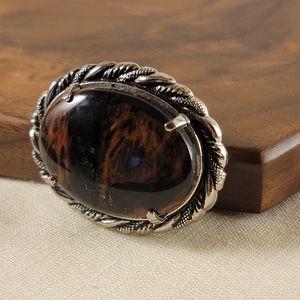 Brown Stone Silver Rope Brooch